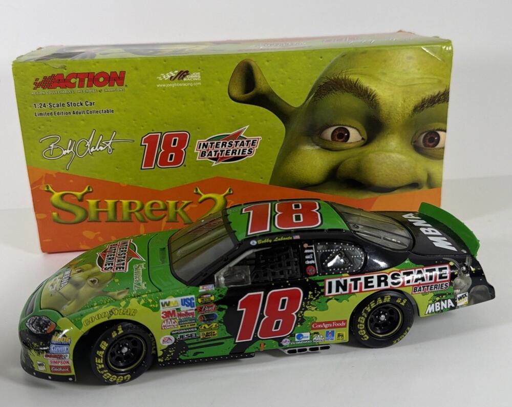 Action NASCAR Diecast Bobby Labonte #18 Shrek 2 Green Monte Carlo 1:24 - 2004